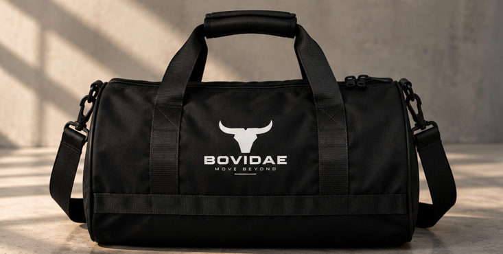 Bolsa de gimnasio Bovidae negra – diseño con logo Move Beyond