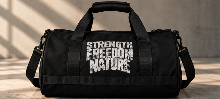 Bolsa de gimnasio Bovidae negra – diseño Strength Freedom Nature