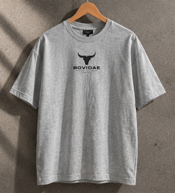 Camiseta oversized Bovidae gris – frente con logo